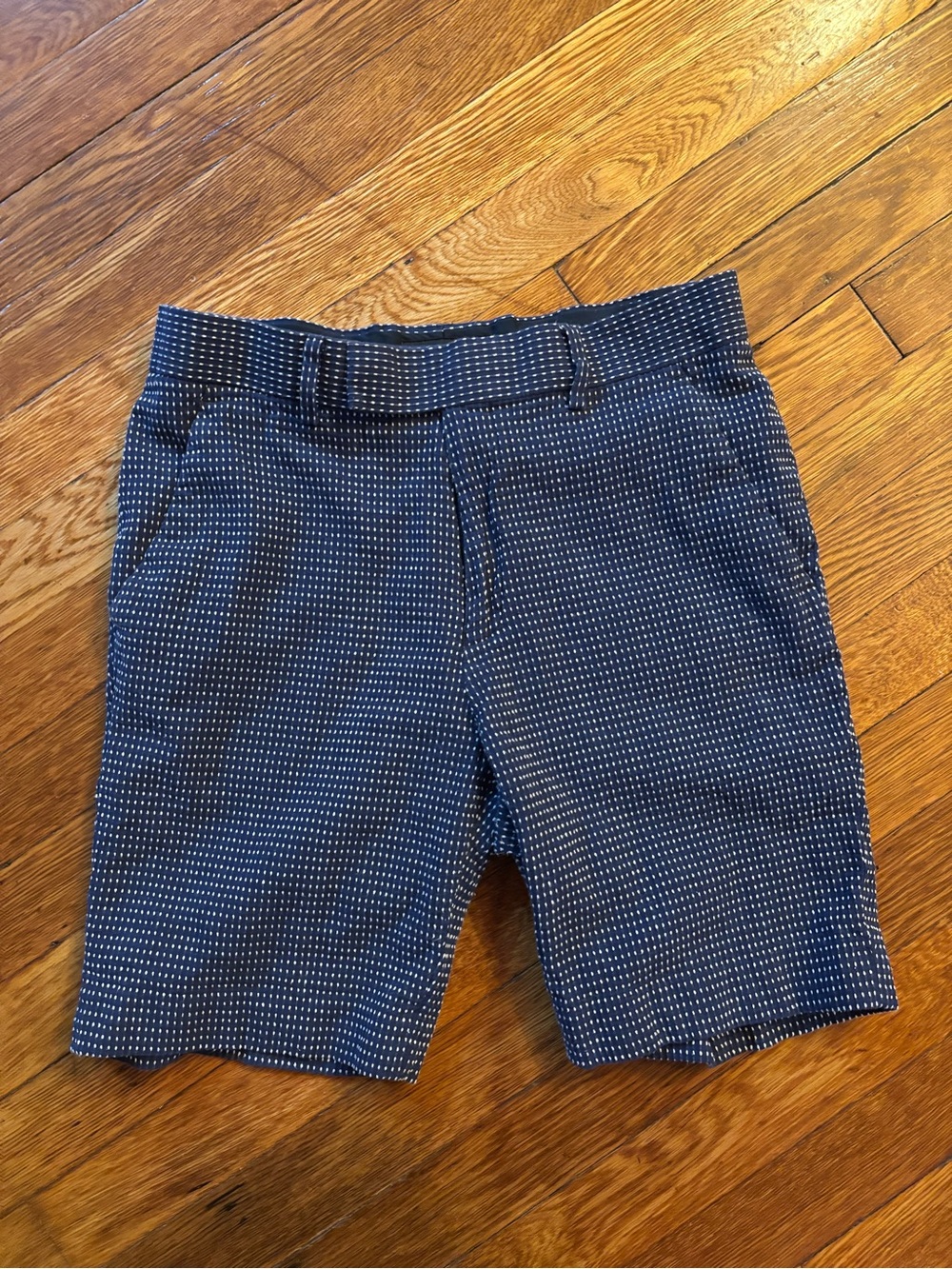 Navy Micro-Dot Flat Front Shorts